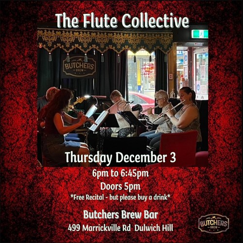 THE FLUTE COLLECTIVE FREE RECITAL - LIVE AT BUTCHERS BREW BAR!! FREE EVENT!! artwork from Butchers Brew Bar