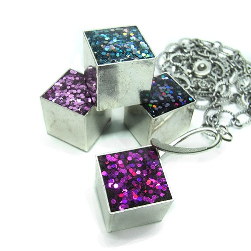 Resin and Glitter Cube Necklace