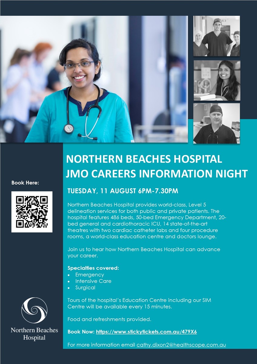 Northern Beaches Hospital JMO Careers Information Evening Sticky Tickets Northern Beaches Hospital JMO Careers Information Evening Sticky Tickets